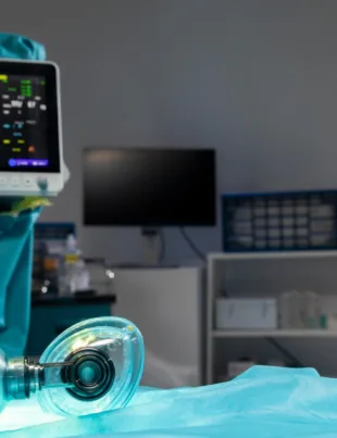 surgical equipment in hospital with patient monitors