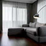 dark living room ambiance with sheer blinds