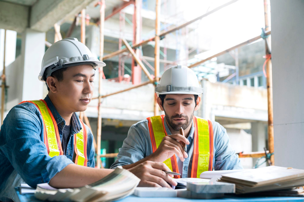 two contractors working in a factory