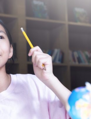 A female student in an international school's library