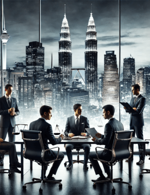 Corporate law firm in Kuala Lumpur with lawyers discussing business strategies