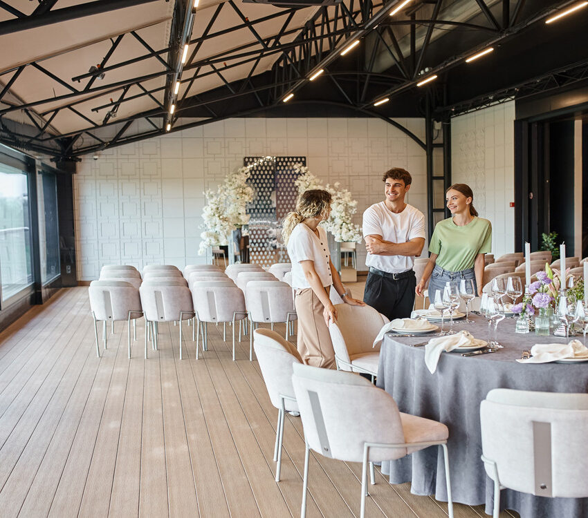 A couple talking to the manager at the top event space in Subang Jaya.