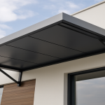 Modern awning roof made of ACP aluminium composite panel installed on a building in Malaysia