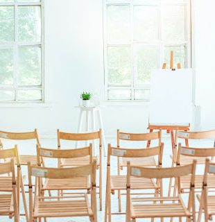 Rows of neatly arranged chairs at an event space in Subang Jaya.