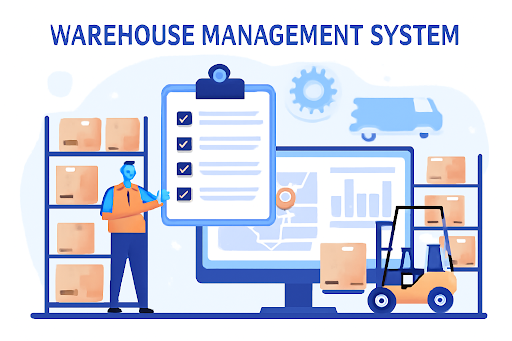 A worker checking the warehouse management system to enhance the workflow
