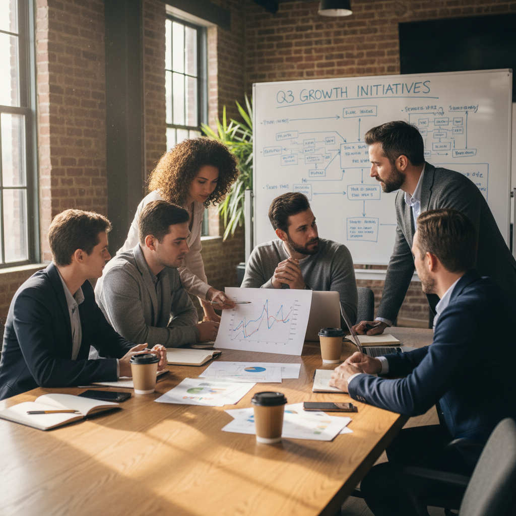 A team of professionals engaged in a strategic planning session.