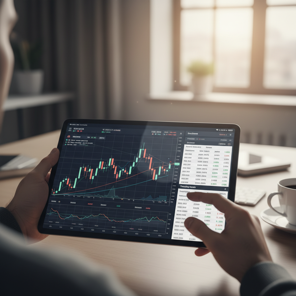 Analysing financial charts and market trends on a digital tablet.