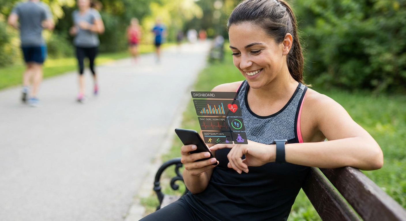 A person using a smartphone to track their health metrics and fitness goals.