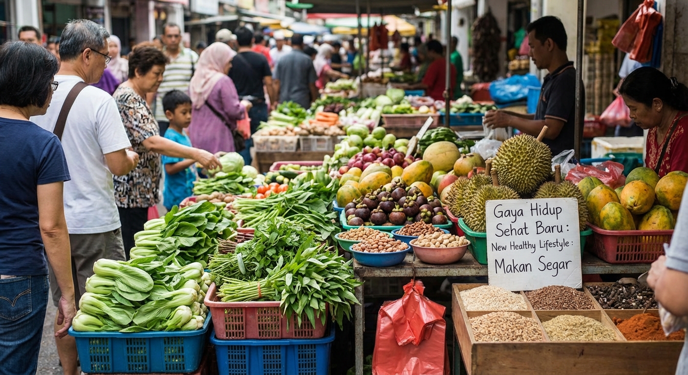Fresh ingredients symbolising a new focus on nutrition and healthy eating in Malaysia.