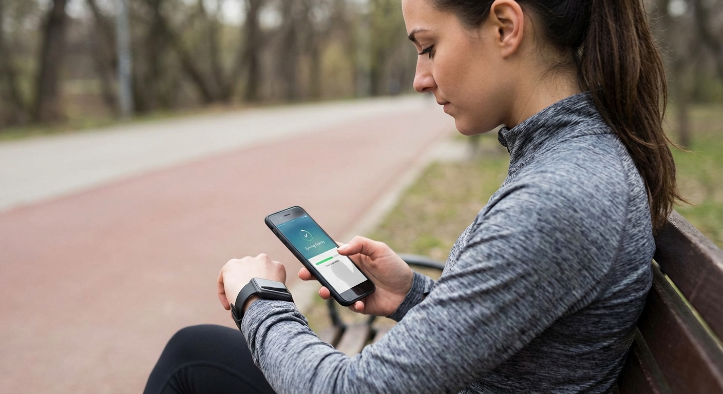 A person syncing their smartwatch with a health application on their phone.