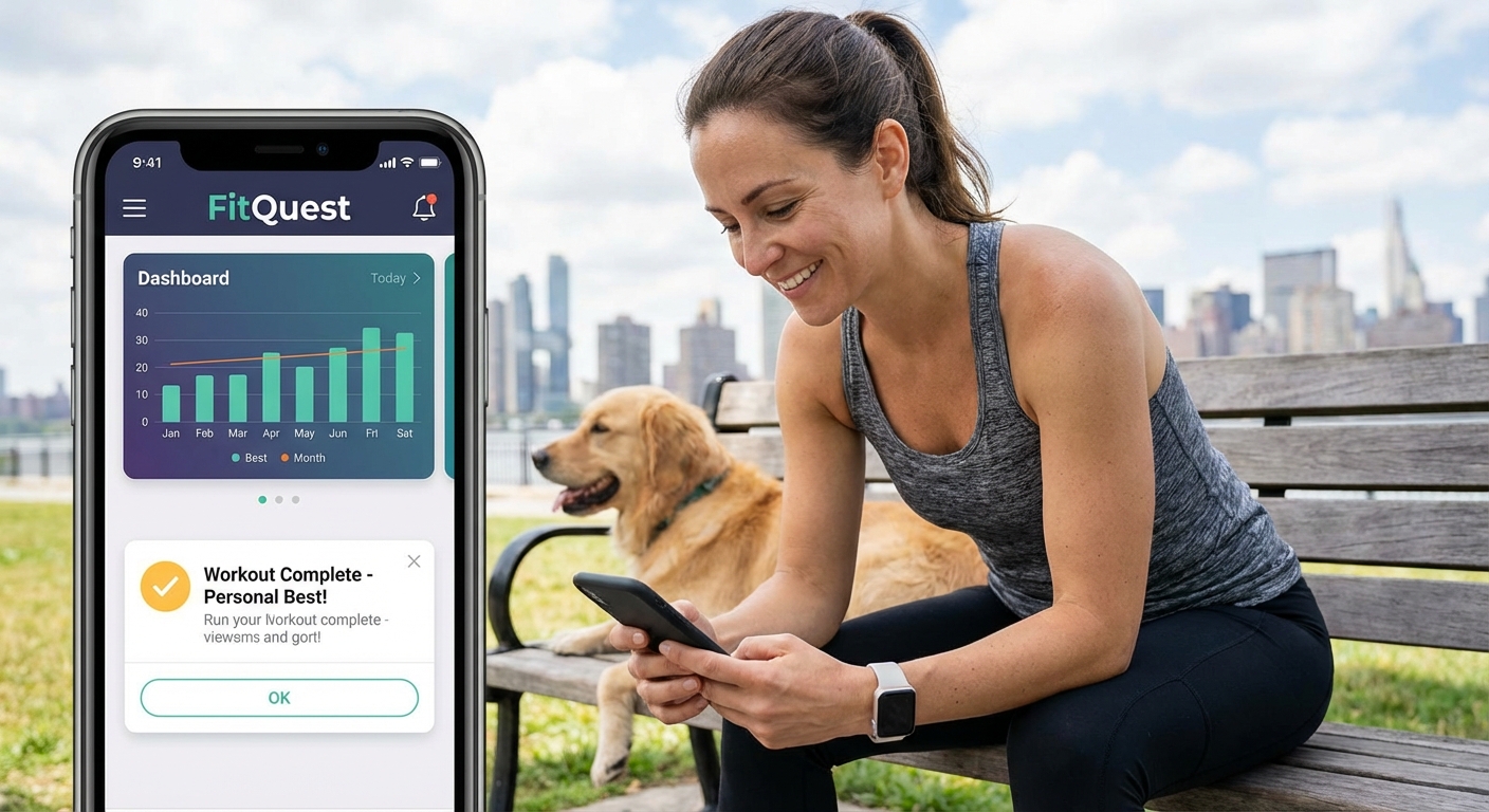 A person using a fitness app to track their progress.
