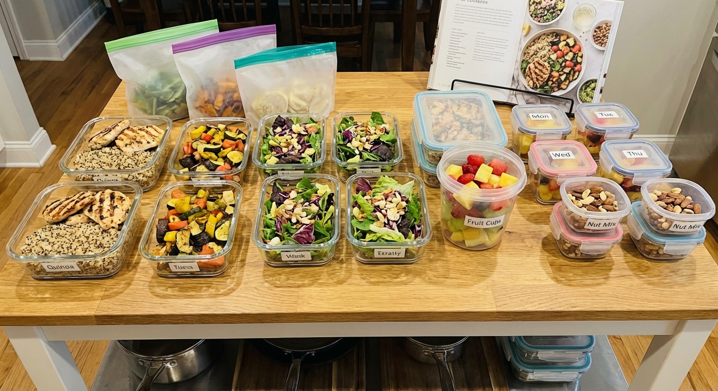 A spread of healthy, convenient meal prep containers ready for the week.