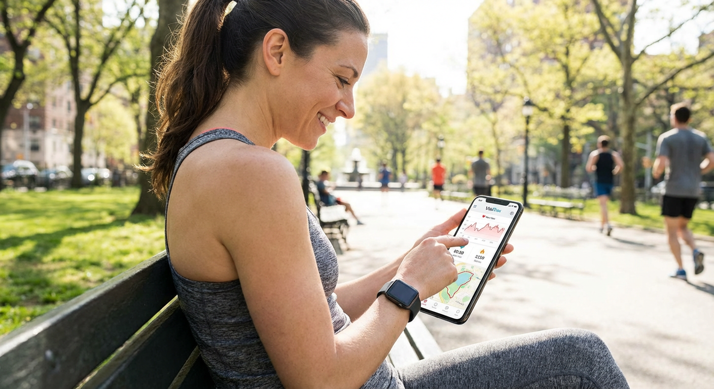 A person using a health and fitness tracking app on their smartphone.