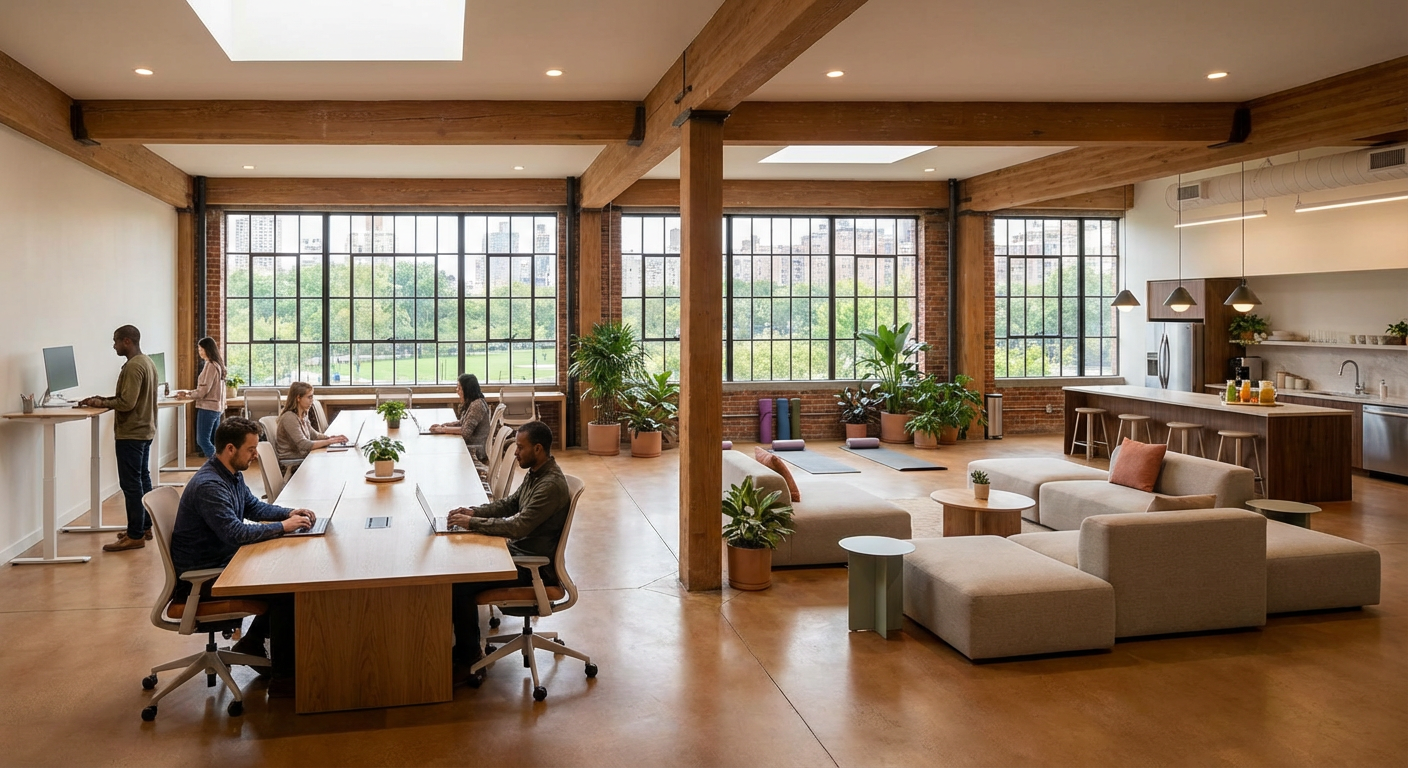Modern co-living space designed for work and wellness.