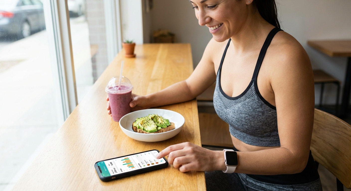 A person using a smartphone to track their fitness and nutrition goals.