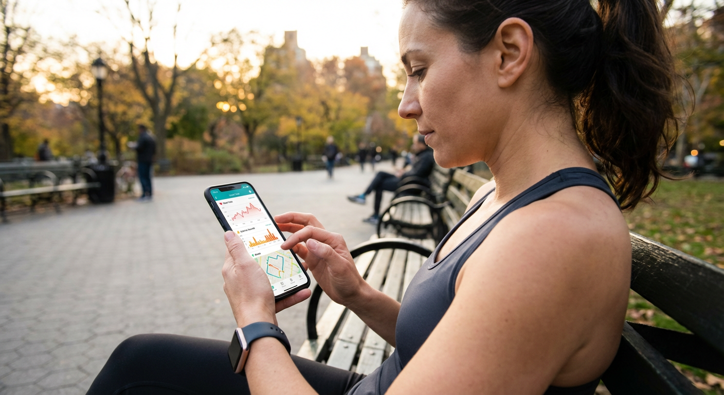 A person using a health and fitness tracking app on their smartphone.
