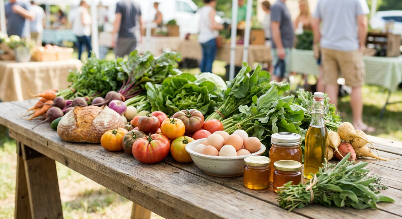 A spread of fresh, locally-sourced ingredients for a healthy meal.