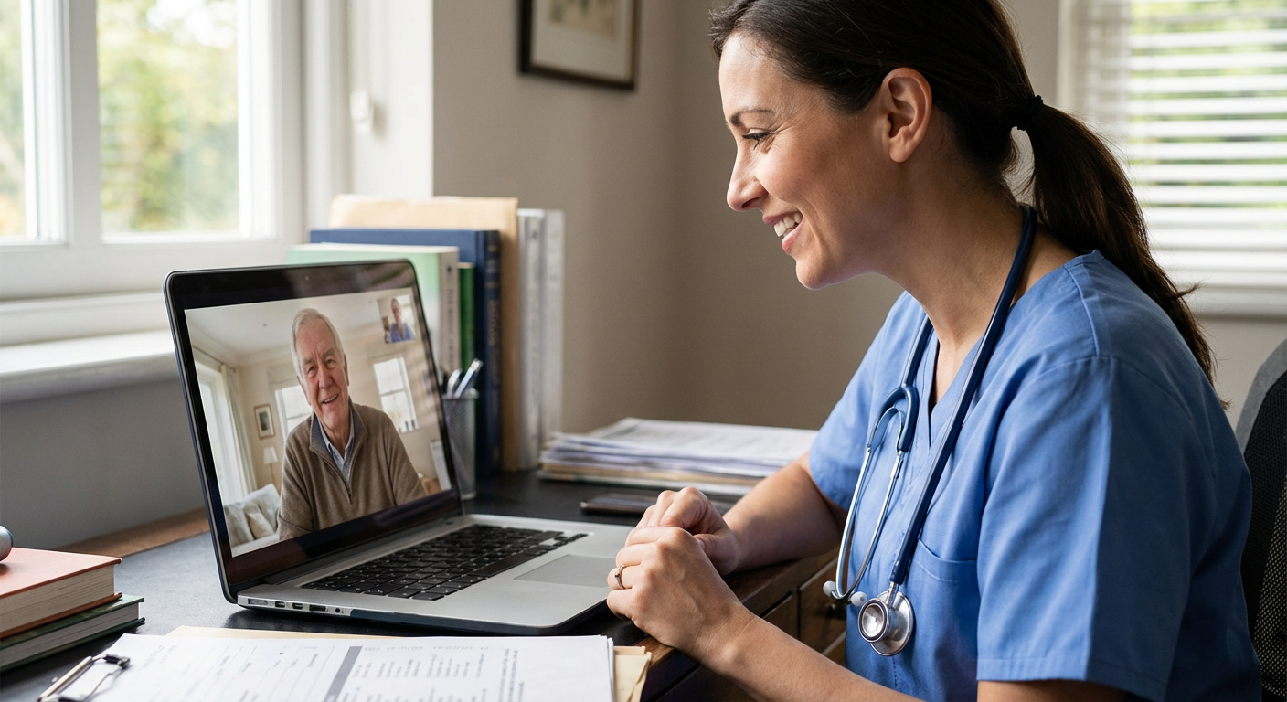 A healthcare professional consulting with a client over a video call.
