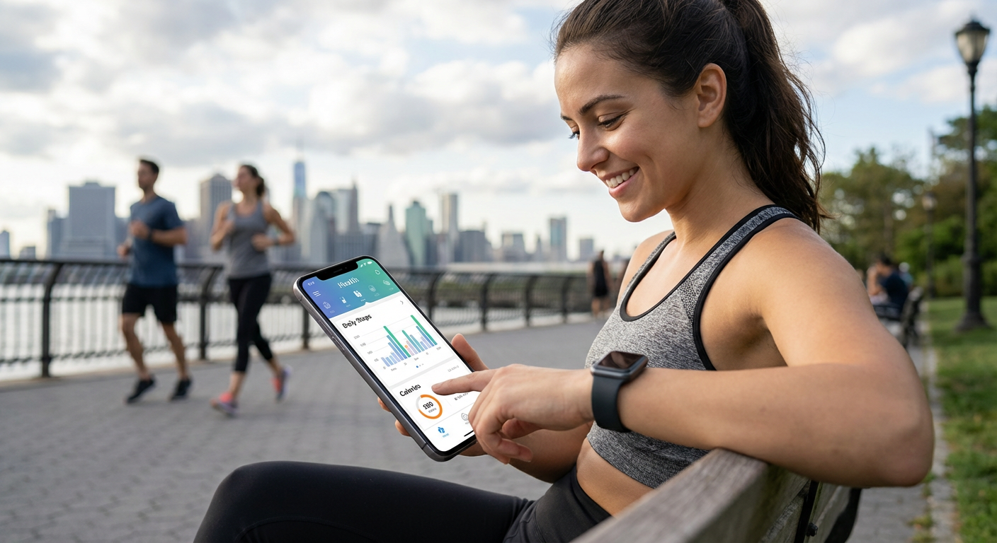 A user interacting with a health and fitness mobile application.