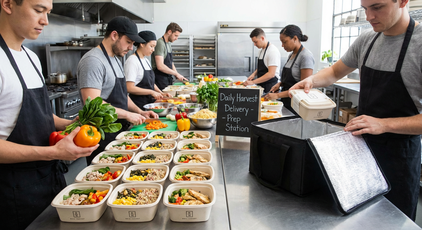 Fresh ingredients being prepared for a healthy meal delivery service.
