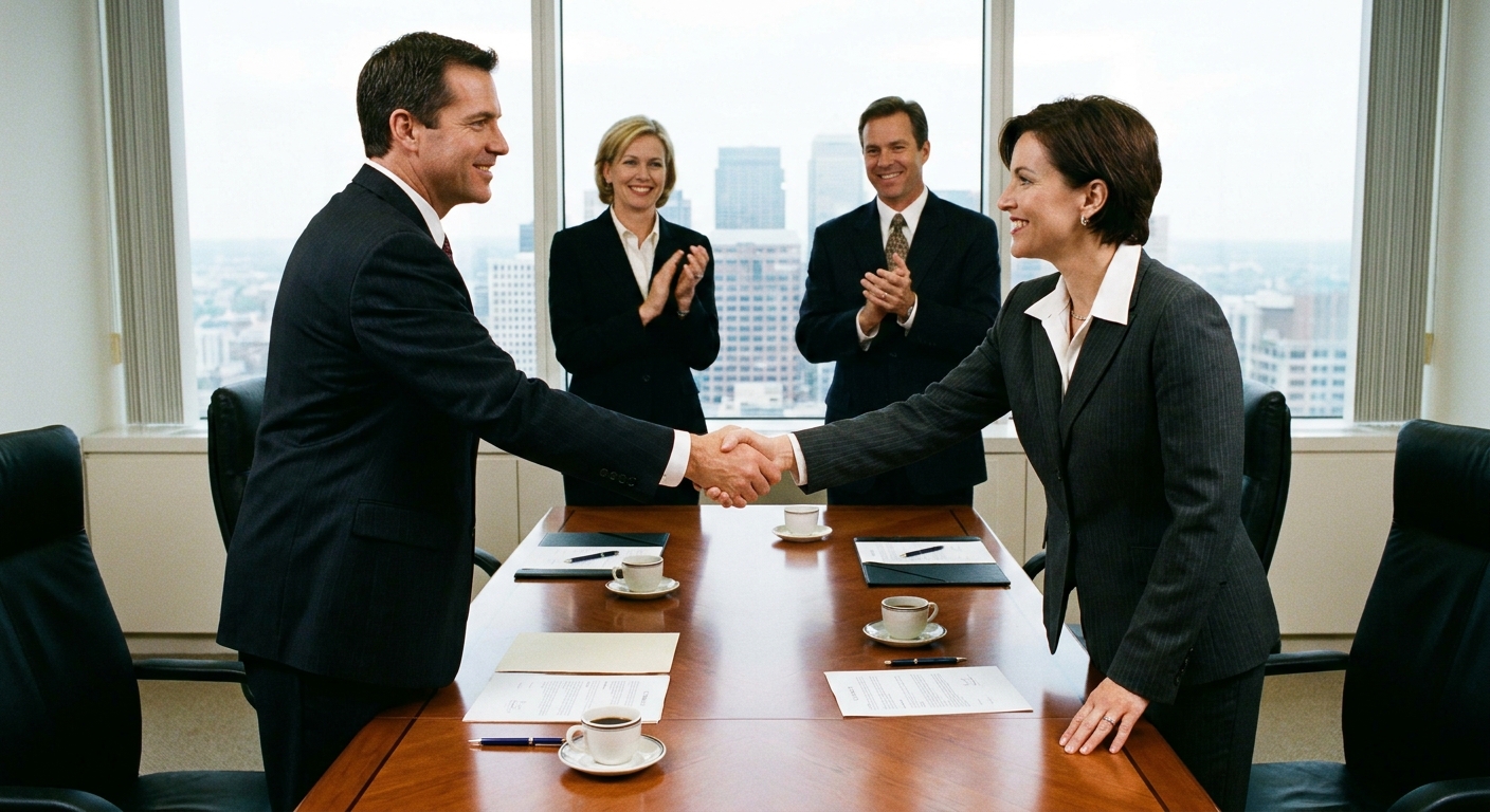 A handshake sealing a business deal.