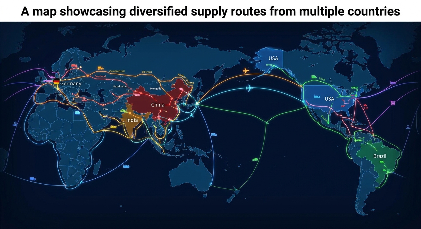 A map showcasing diversified supply routes from multiple countries.