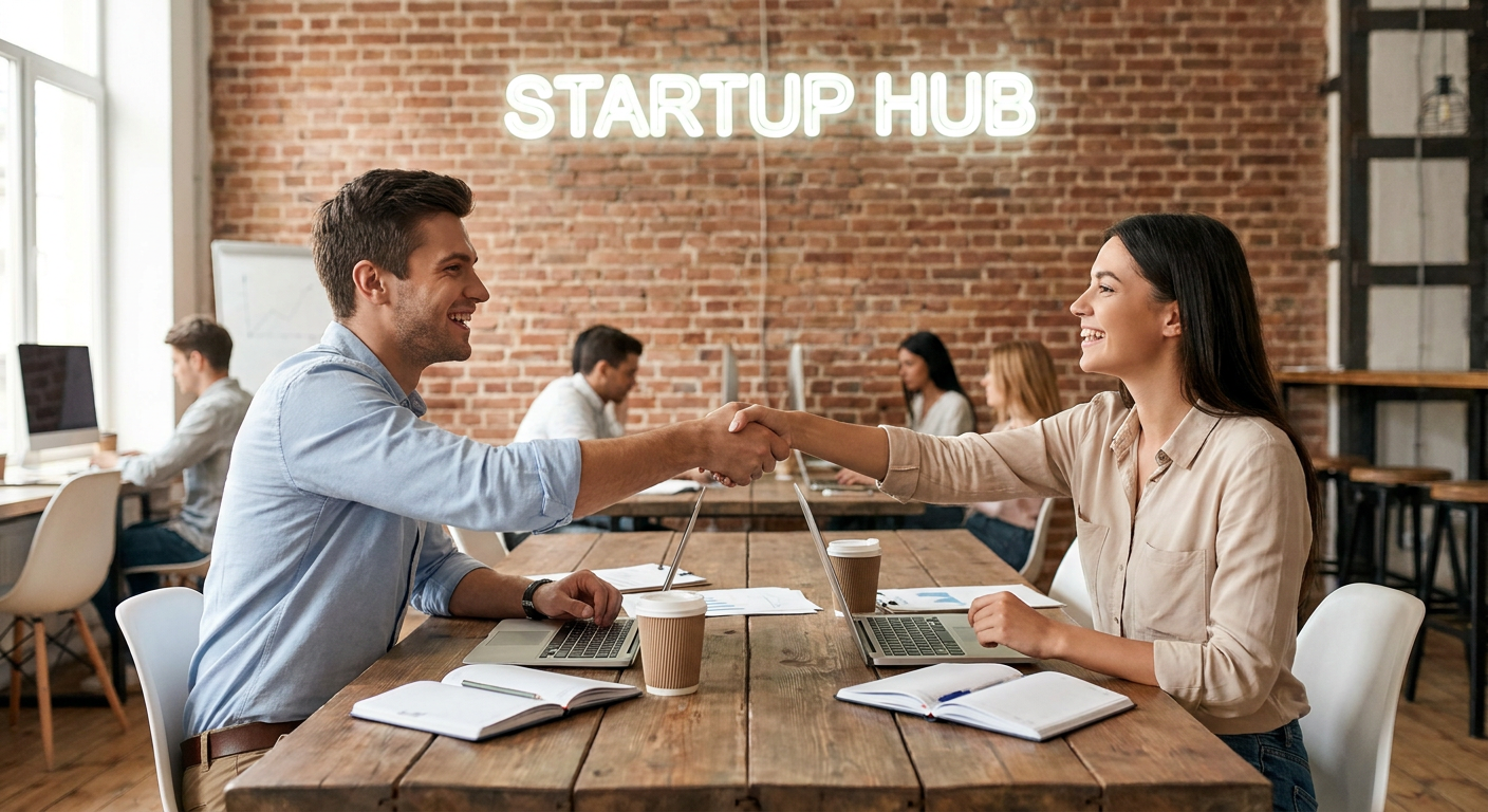 A new generation of entrepreneurs shaking hands on a business deal.
