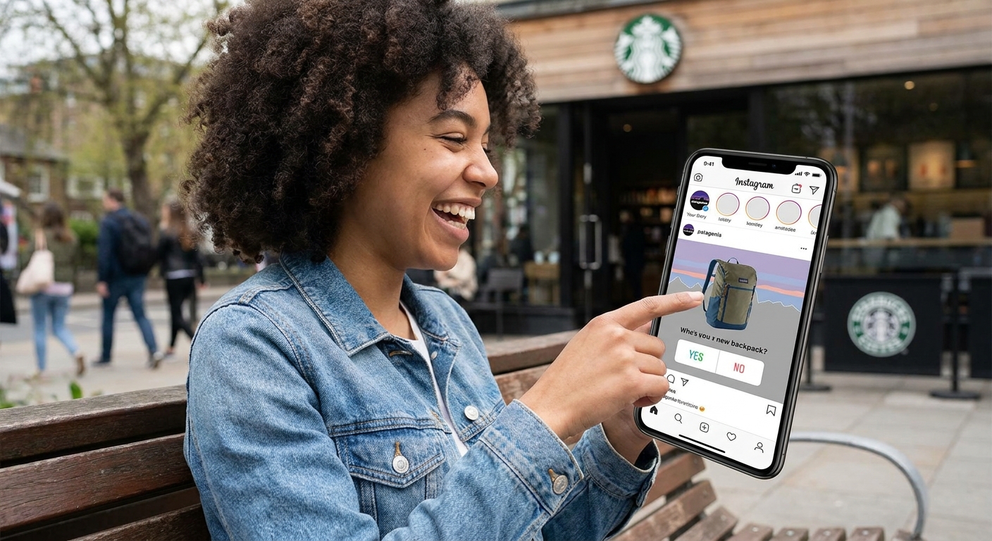 Young consumer using a smartphone to interact with a brand online.