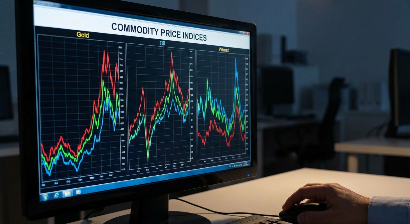 Graphs showing fluctuating commodity prices on a computer screen.
