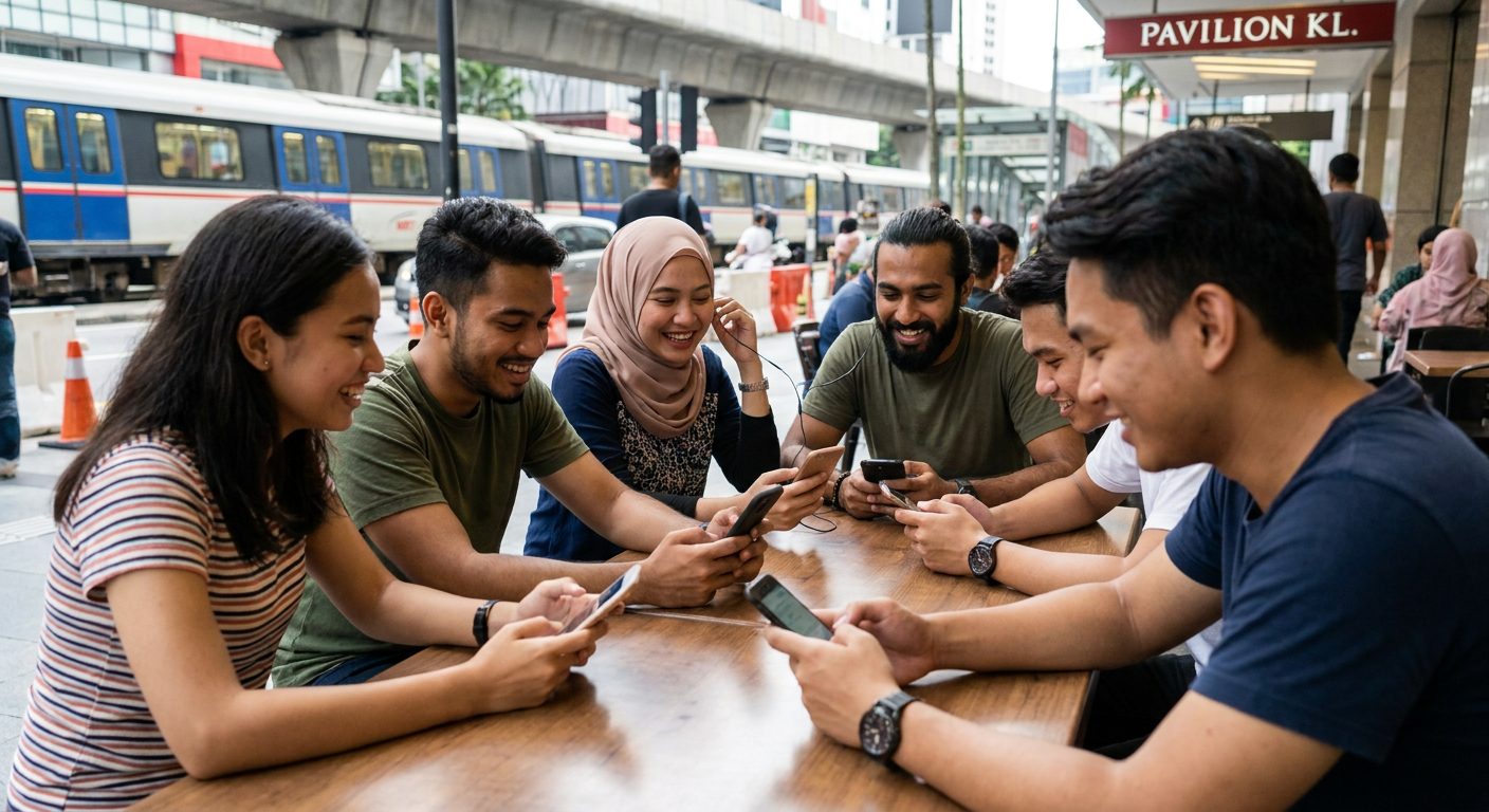 Young Malaysians browsing on their smartphones, representing the new consumer demographic.