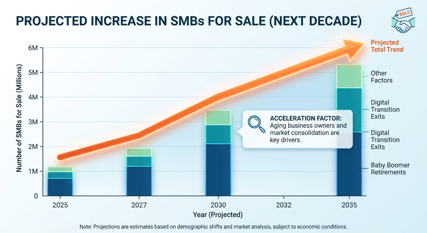 A chart showing the projected increase in SMBs for sale over the next decade.