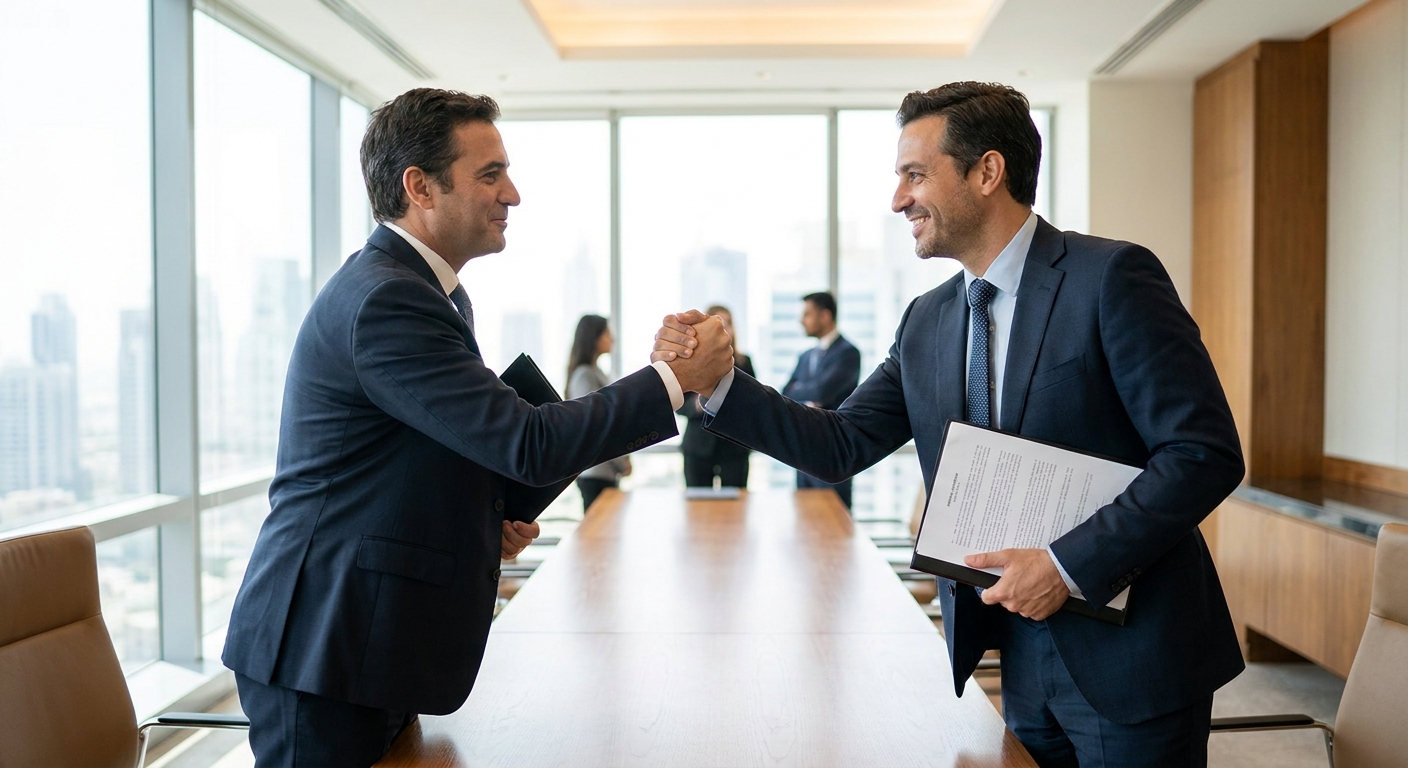 A handshake sealing a business deal.